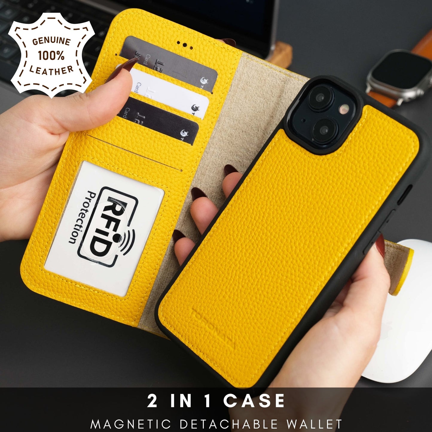 Casper Leather iPhone 15 Wallet Case | Detachable MagSafe Compatible RFID Protection