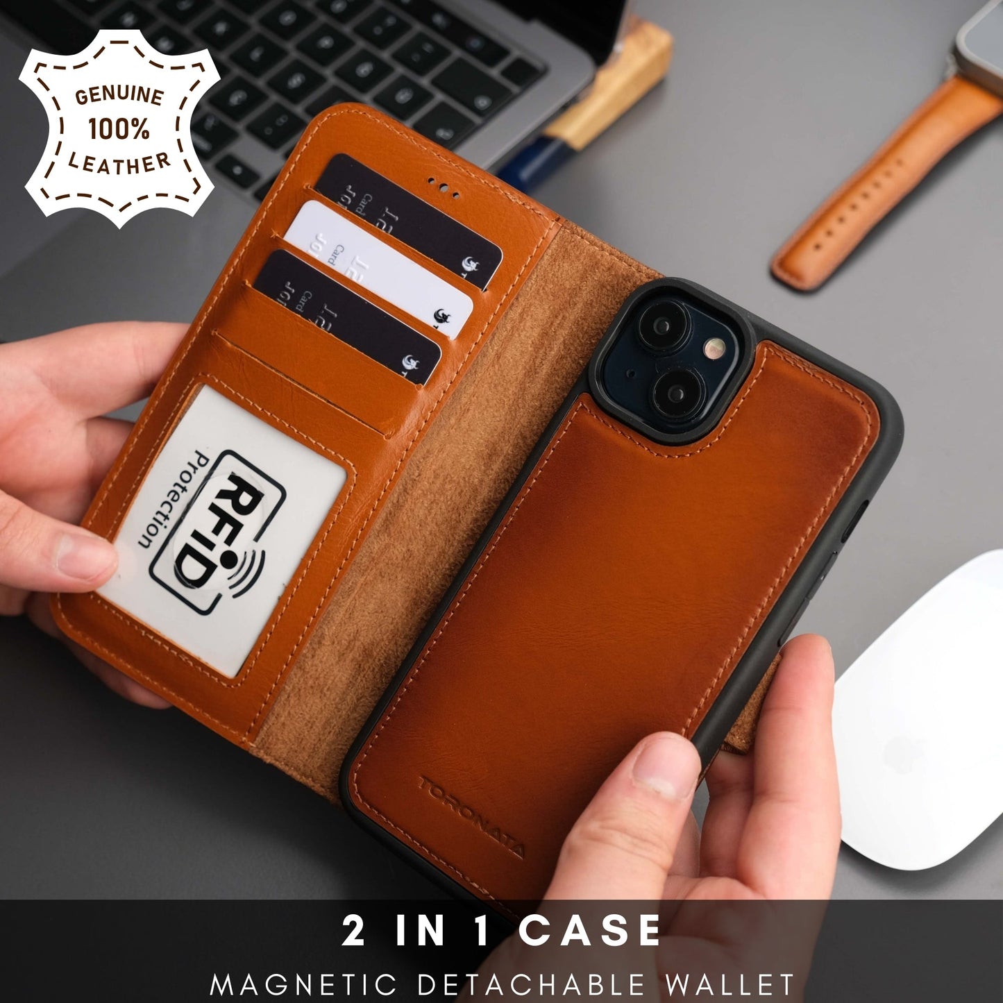 Casper Leather iPhone 15 Wallet Case | Detachable MagSafe Compatible RFID Protection