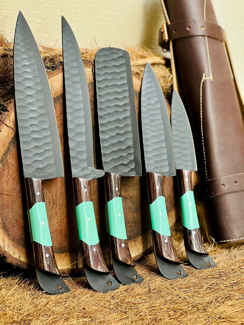 Knofe Set – 13" Forged Stainless Steel Blade with Wenge Wood & Resin Handle + Leather Sheath