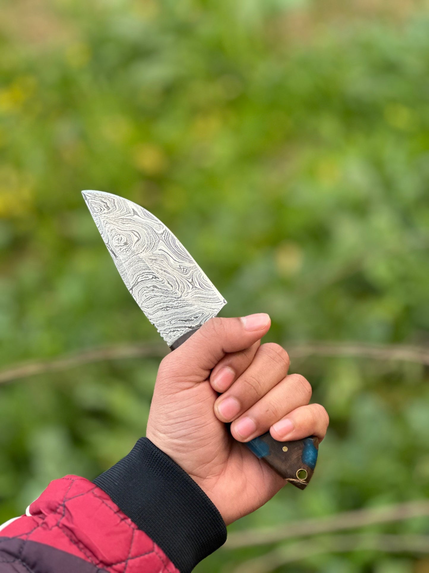Gutting Knives – 10" Damascus Steel Blade with Rosewood or Resin Handle & Leather Sheath