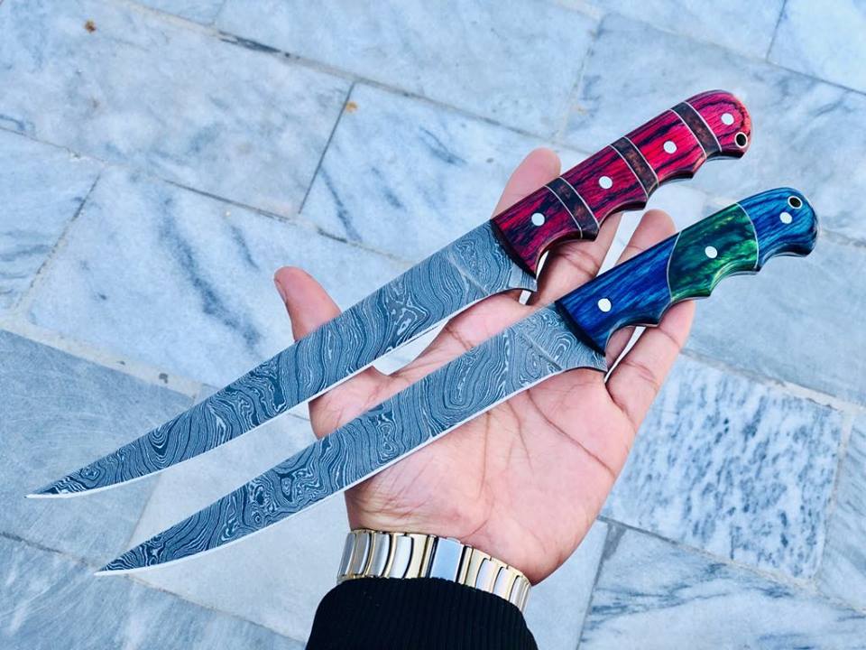 Fishing Knives – 13" Damascus Steel with Exotic Wood Handle