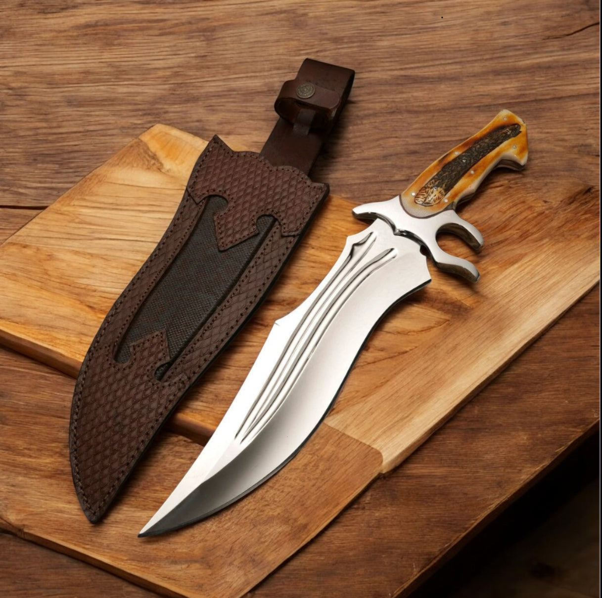 Texan Best Bowie Knife β 16" J2 Steel Blade with Camel Bone Handle & Leather Case