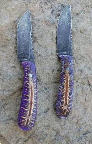Skinning Knife - Raindrop Damascus Steel Blade, Epoxy Pine-cone Resin Handle - 8 Inches - KBS Knives Store