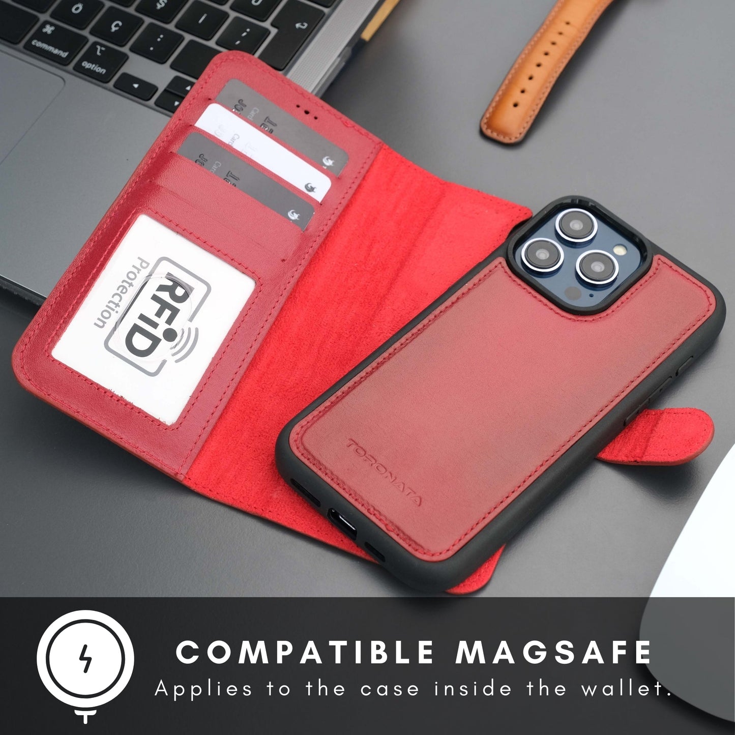 Casper Leather iPhone 15 Pro Wallet Case | Detachable MagSafe Compatible RFID Protection