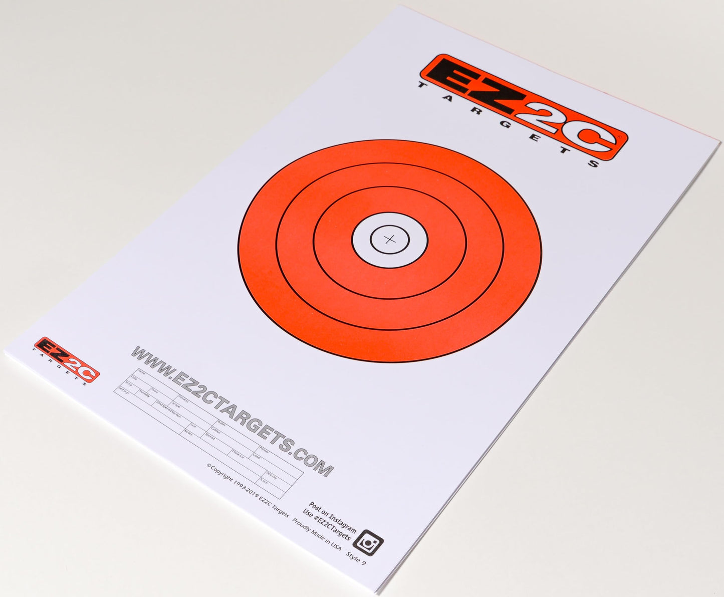 EZ2C Targets Style 9: 8" Bullseye Paper Shooting Target 11"x17" USA MADE Hi-Viz