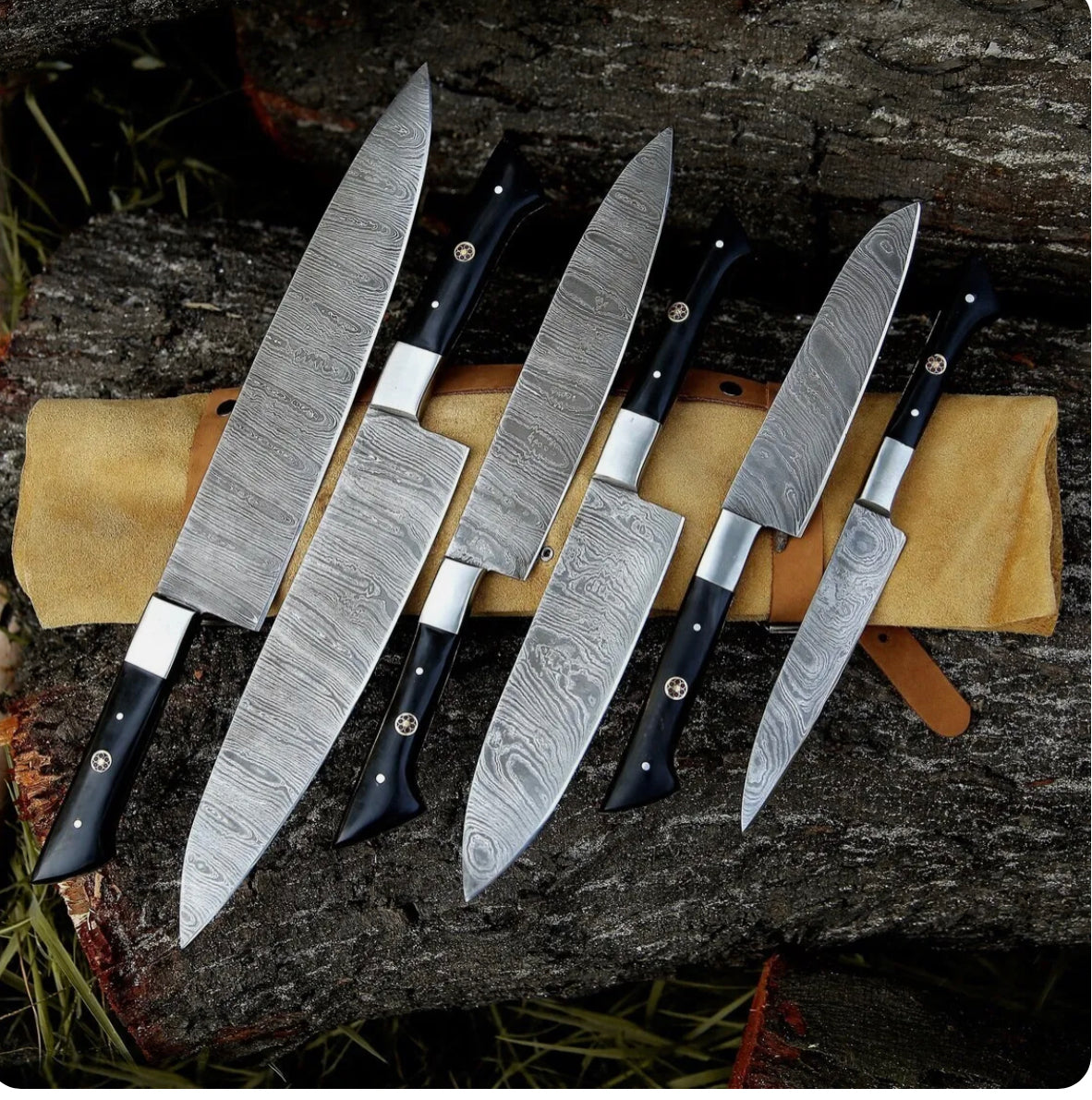 Knife Sets for Kitchen – 13" Damascus Steel Chef Knife with Epoxy Resin Handle & Leather Sheath