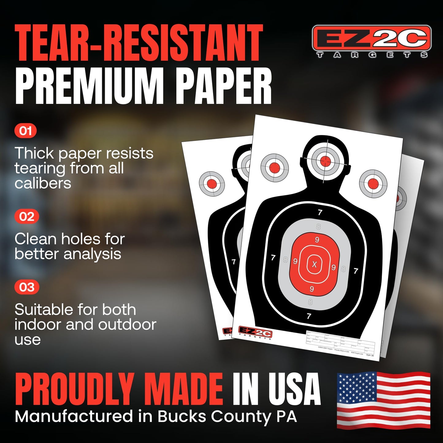 50 EZ2C 12"x18" Silhouette Shooting Paper Target USA MADE Premium Targets for Range (Peel-Off Pad 50)