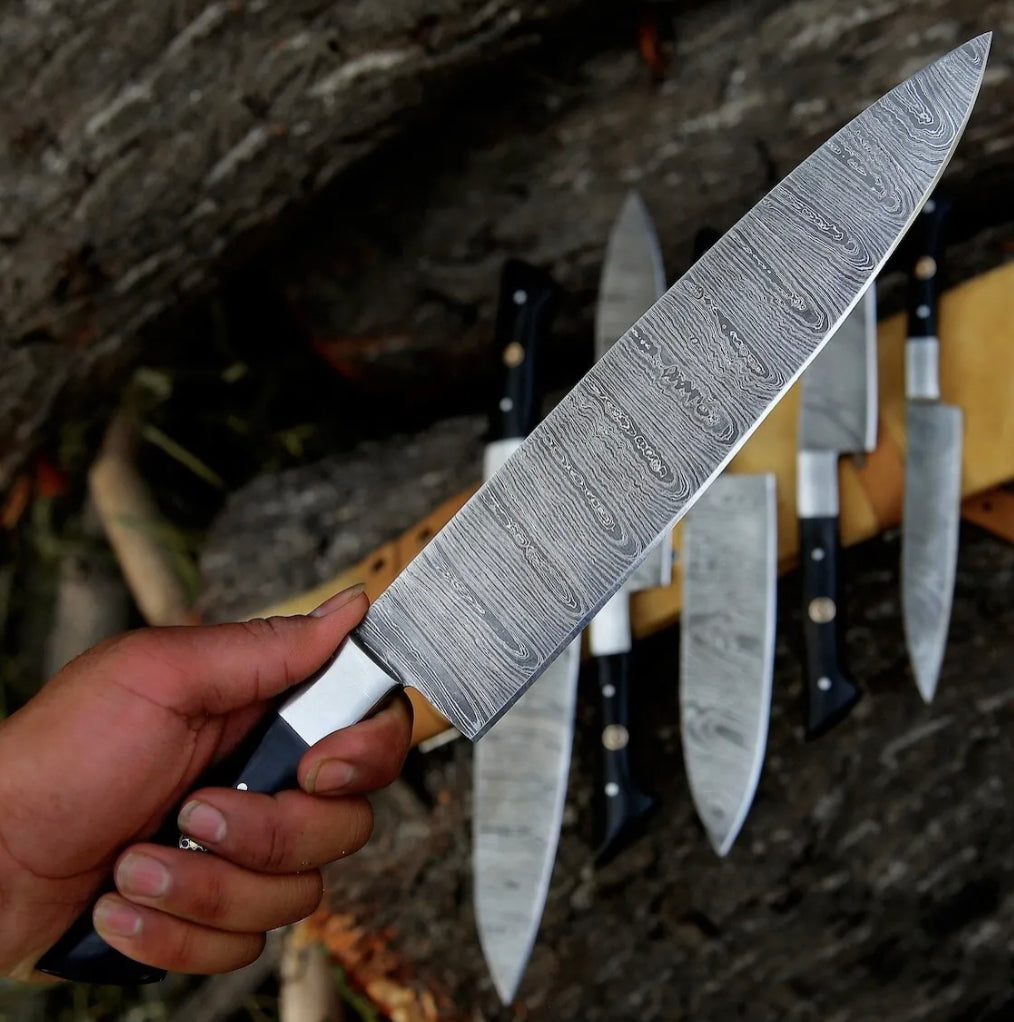 Knife Sets for Kitchen – 13" Damascus Steel Chef Knife with Epoxy Resin Handle & Leather Sheath