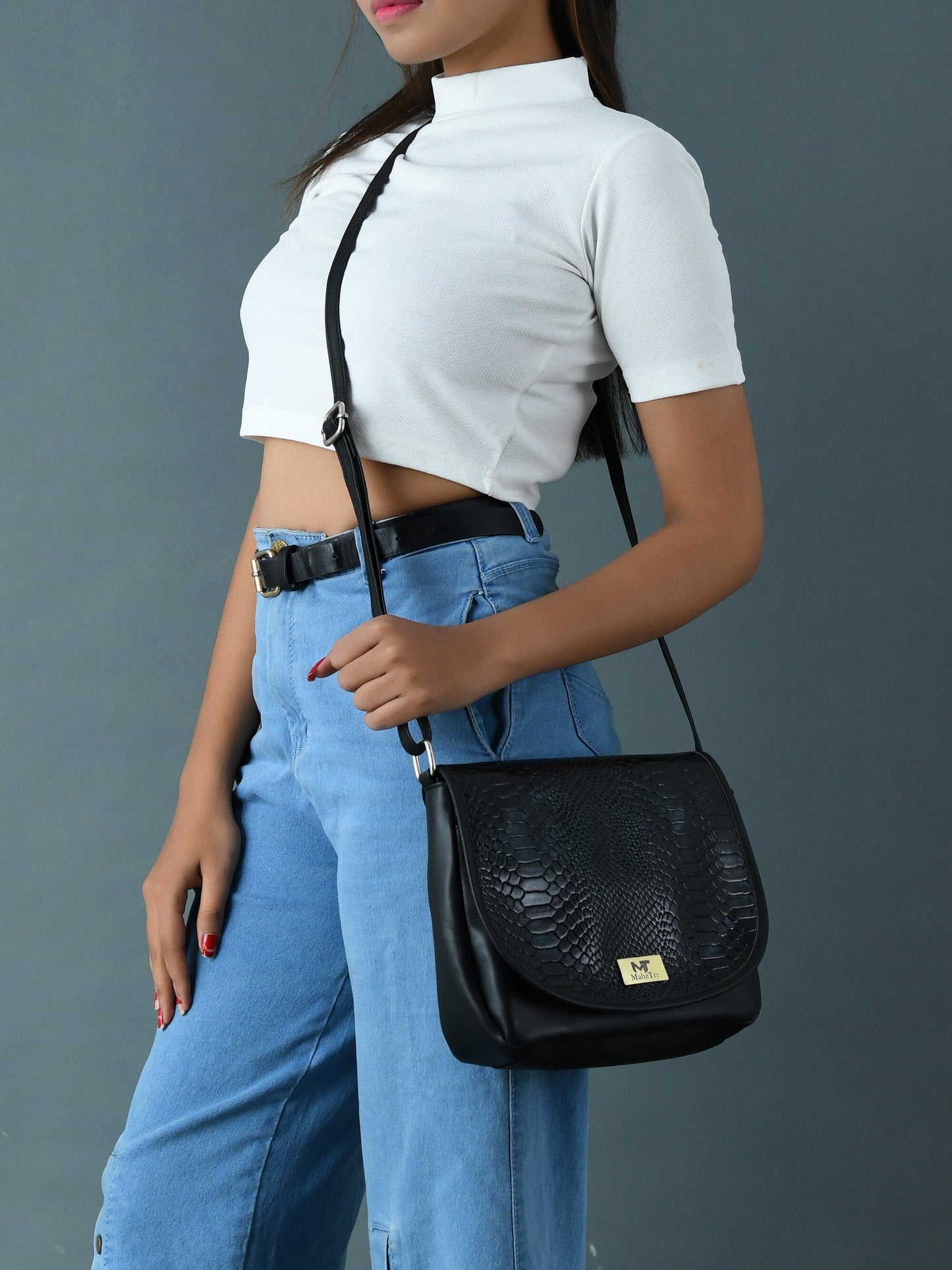 The Croco Satchel- Black