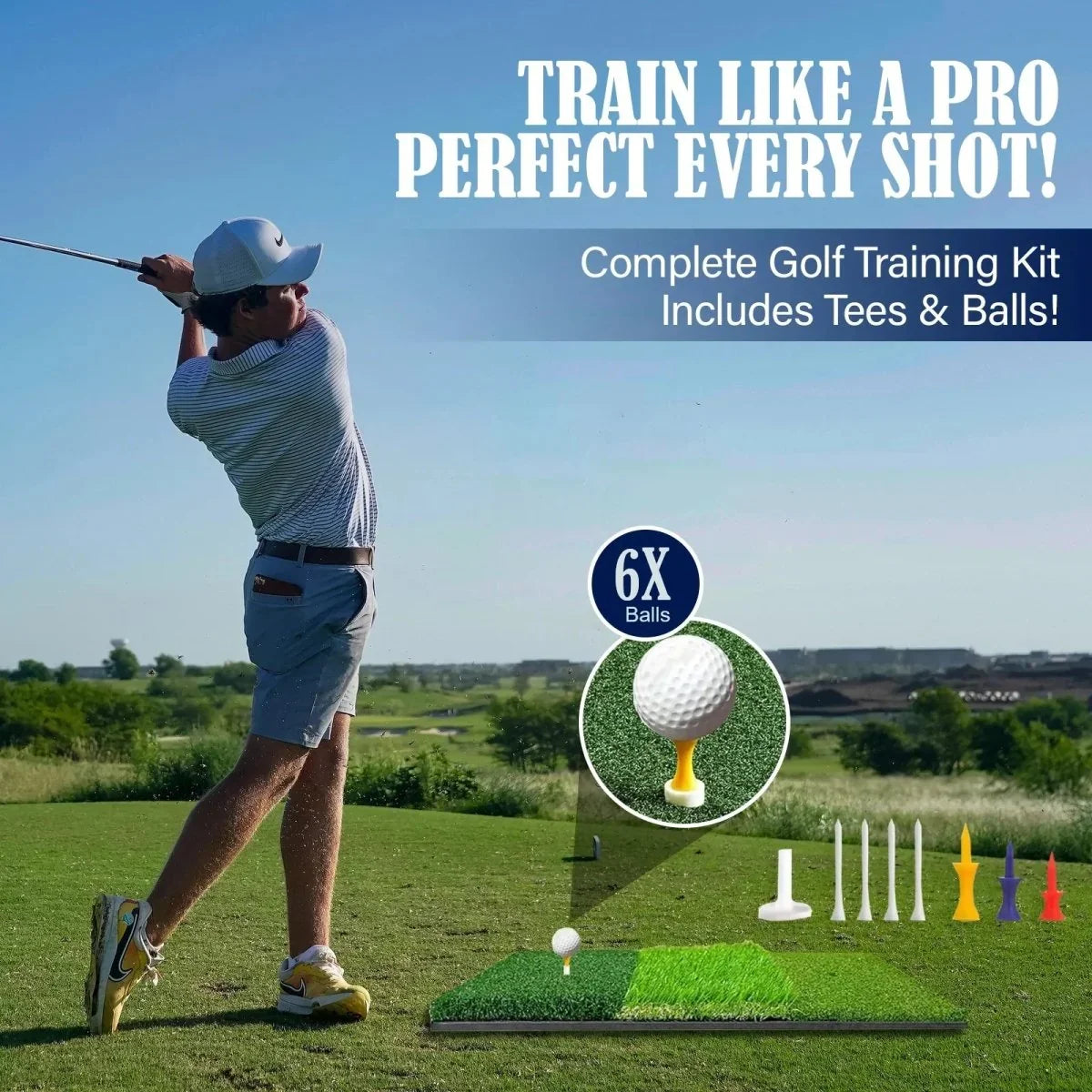 DCUTIE Premium 3-in-1 Golf Mat 24"x24" – Tri-Turf Practice Mat – Foldable Non-Slip Base
