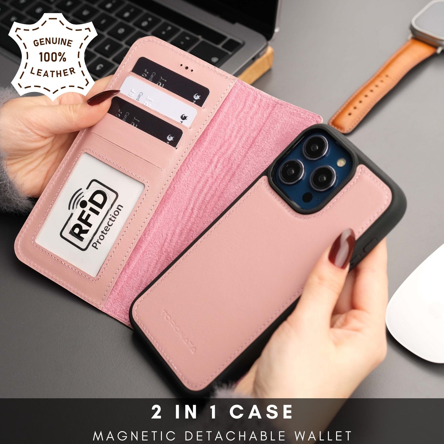 Casper Leather iPhone 15 Wallet Case | Detachable MagSafe Compatible RFID Protection