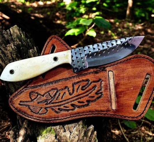 Handmade Cowboy Knife and Sheath – Rasp Steel Blade, Bone Handle, Western Leather Sheath