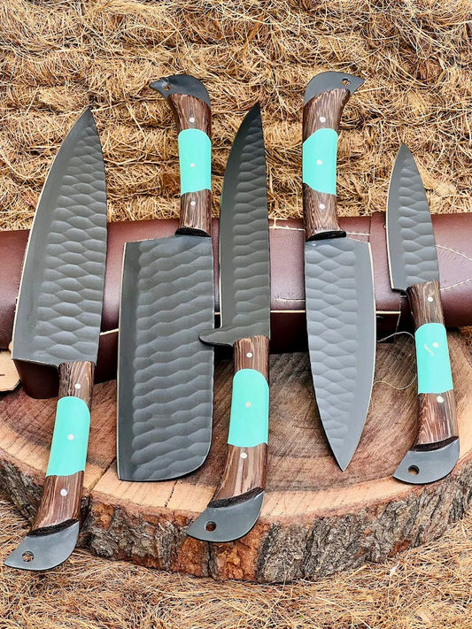 Knofe Set – 13" Forged Stainless Steel Blade with Wenge Wood & Resin Handle + Leather Sheath