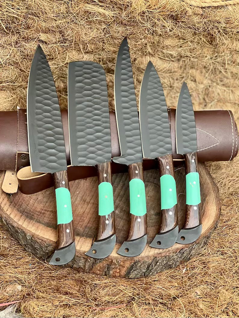 Knofe Set – 13" Forged Stainless Steel Blade with Wenge Wood & Resin Handle + Leather Sheath