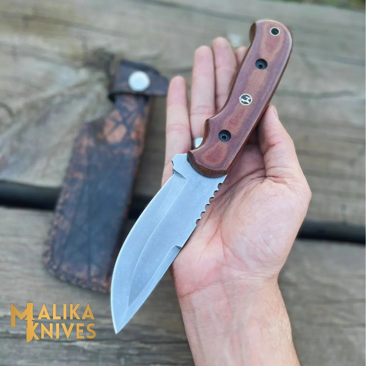 Hunter Point Blue Creek Hunting Knife with Custom Leather Sheath - Artisan-Made Survival Gear - 0330