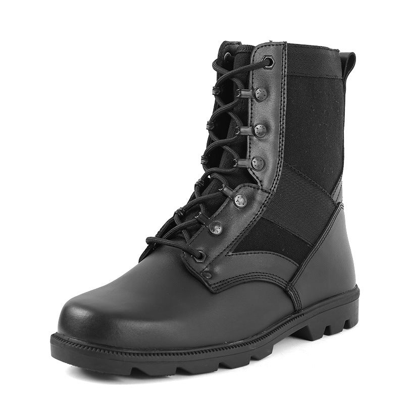 Black Leather Men's Combat Boots - Stylish Durability and Comfort