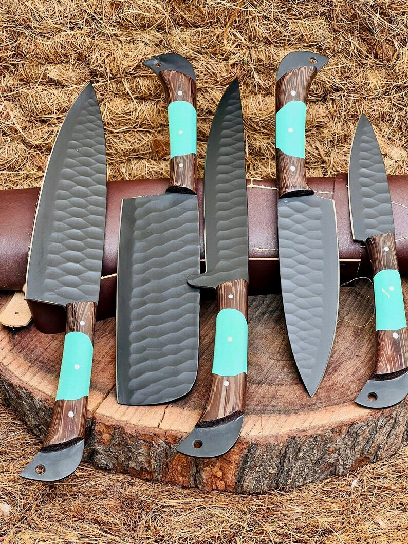 Knofe Set – 13" Forged Stainless Steel Blade with Wenge Wood & Resin Handle + Leather Sheath