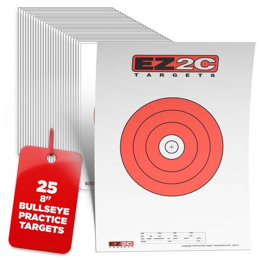 EZ2C Targets Style 9: 8" Bullseye Paper Shooting Target 11"x17" USA MADE Hi-Viz