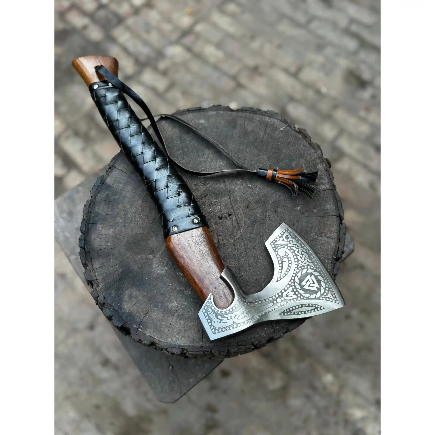 Viking Axe with Leather Wrapped Handle & Engraved Head – JW SteelCrafts