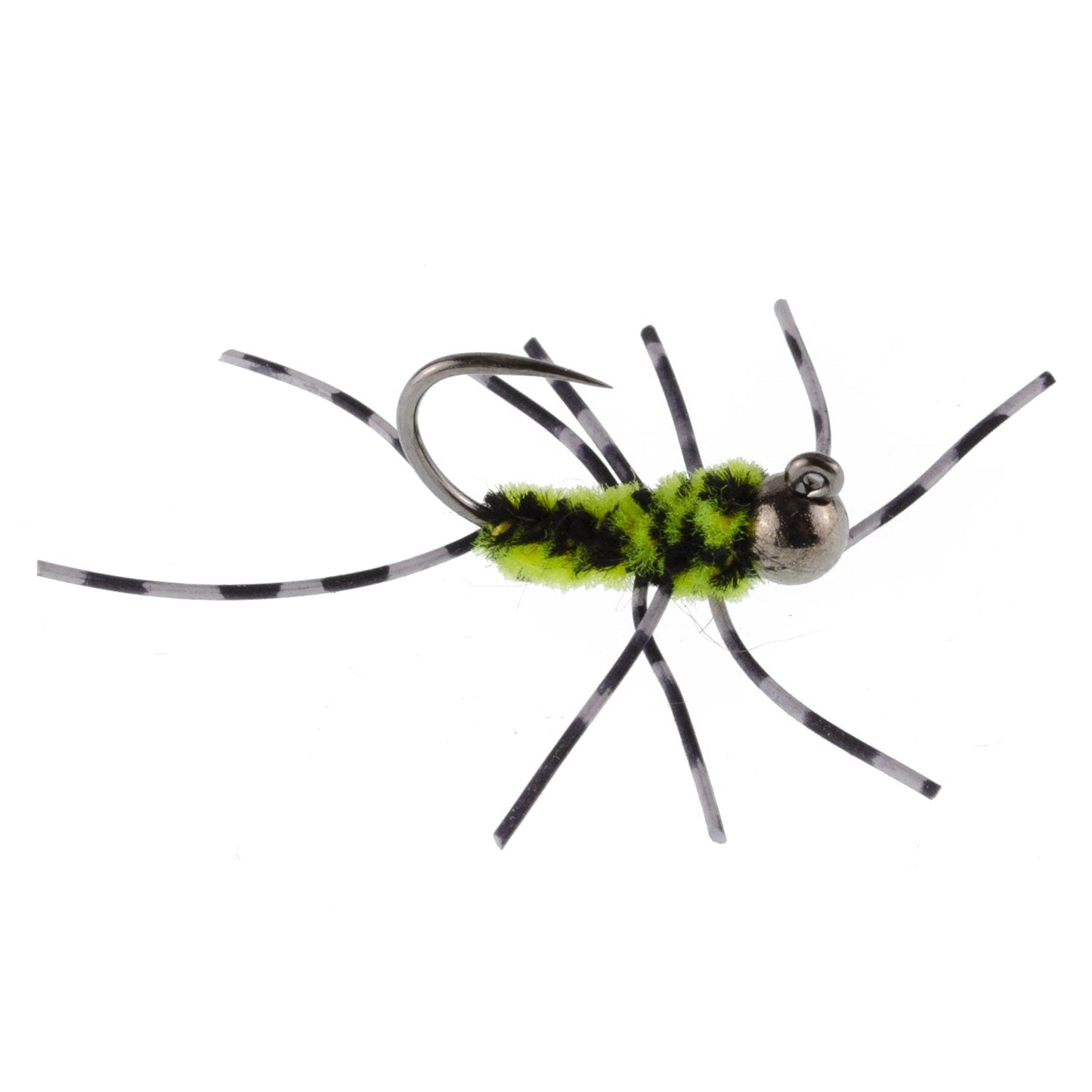 3 Pack Barbless Pat's Barred Rubber Legs Tungsten Bead Jigged Black/Chartreuse Euro Nymph  - Hook Size 6