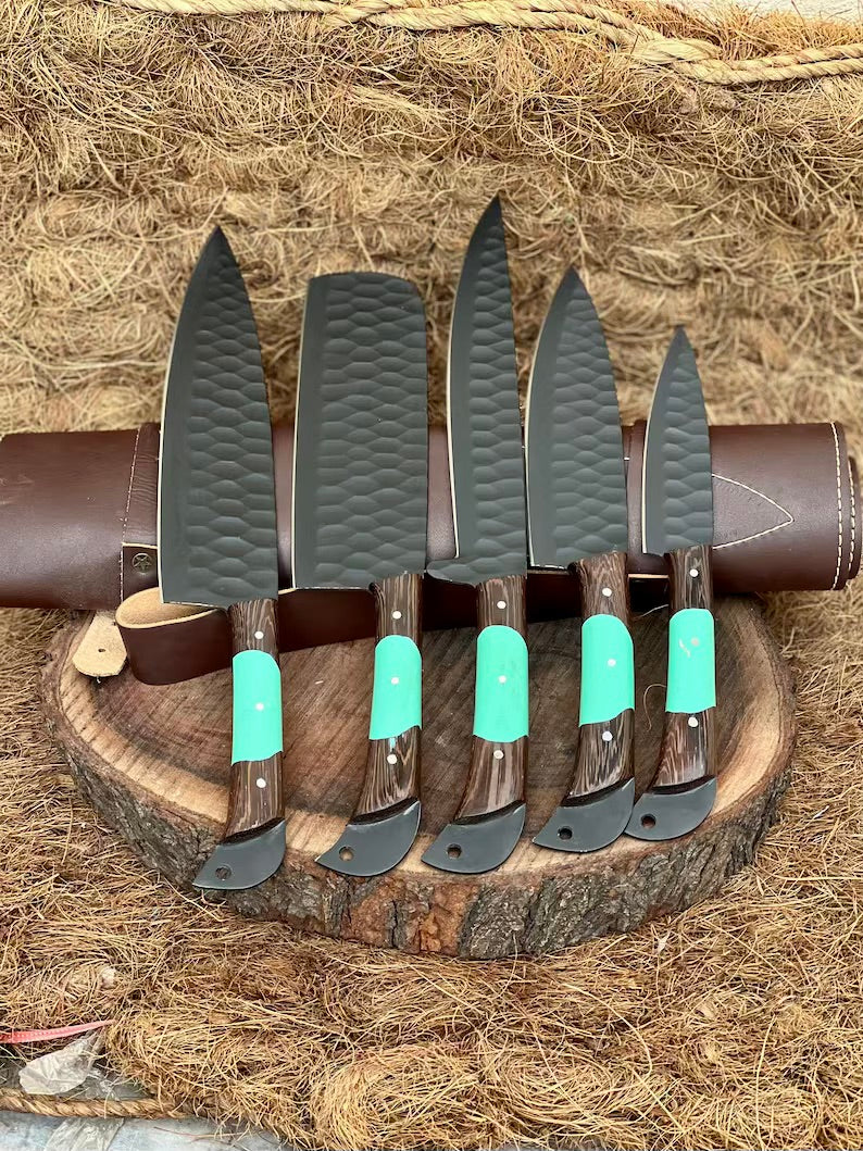 Knofe Set – 13" Forged Stainless Steel Blade with Wenge Wood & Resin Handle + Leather Sheath