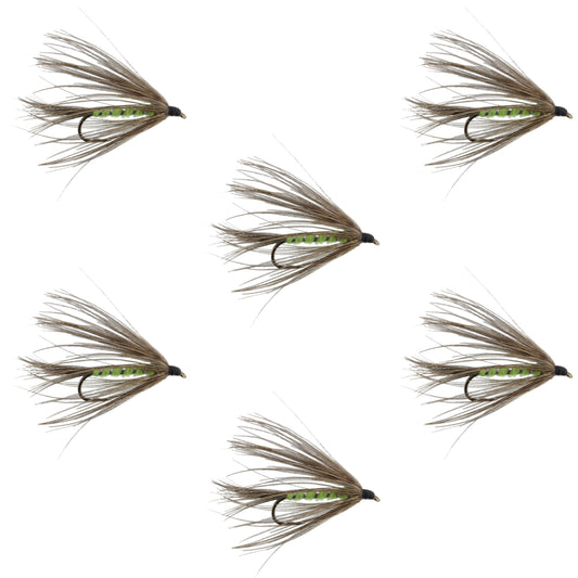 Carey Special Soft Hackle Grouse and Bright Green Wet Fly - 6 Flies Hook Size 10