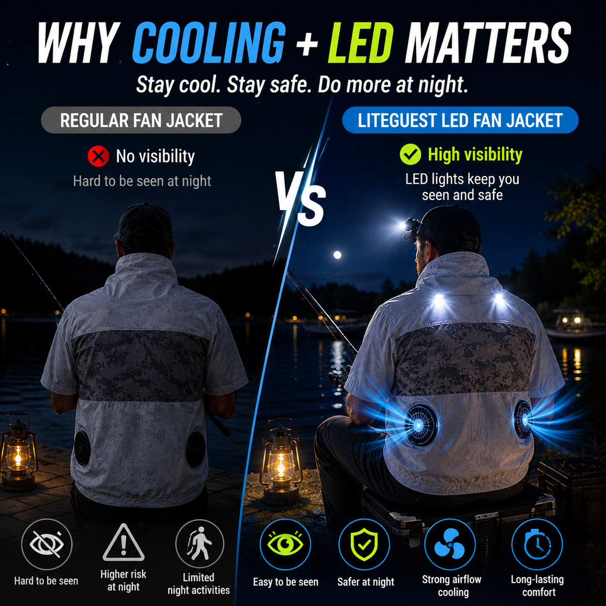 Liteguest LED Cooling Fan Jacket for Night Fishing & Camping