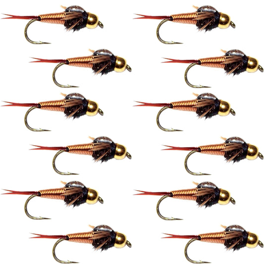 Tungsten Bead Head Copper John Nymph 1 Dozen Fly Fishing Flies - Hook Size 18