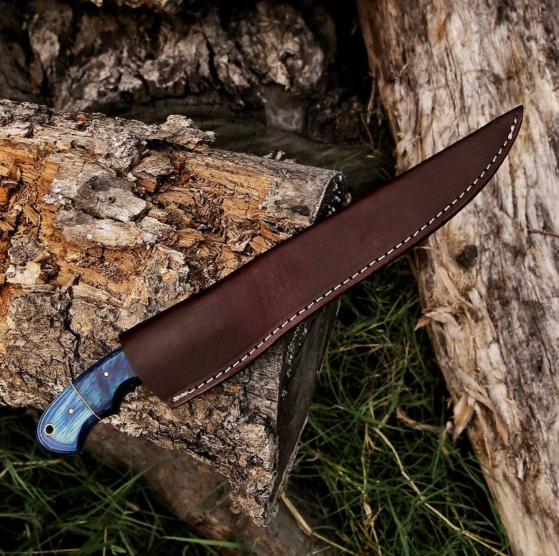 🌿 Damascus Steel Boning & Fillet Knife – 13" Pakkawood Handle with Leather Sheath