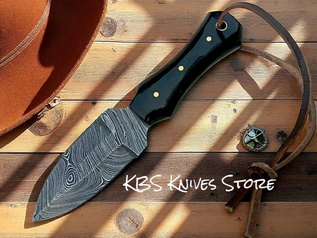Custom 3 Inch Cowboy Boot Knife - Damascus Steel with African Water Buffalo Horn Handle