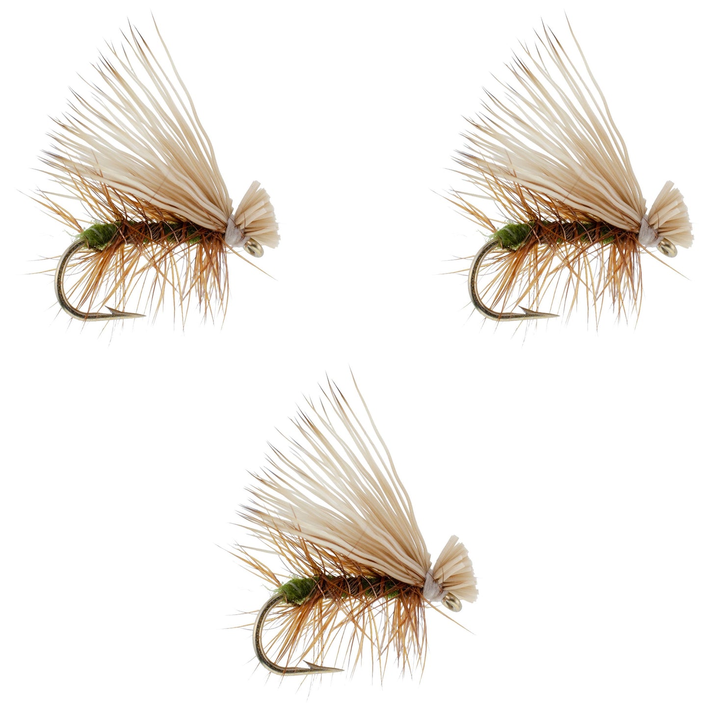 3 Pack Olive Elk Hair Caddis Classic Trout Dry Fly - Hook Size 16