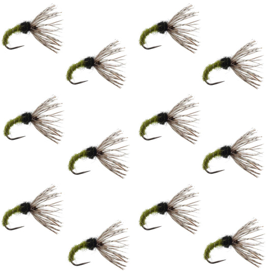 Olive Zebra Sakasa Kebari - 12 Tenkara Flies - Size 14