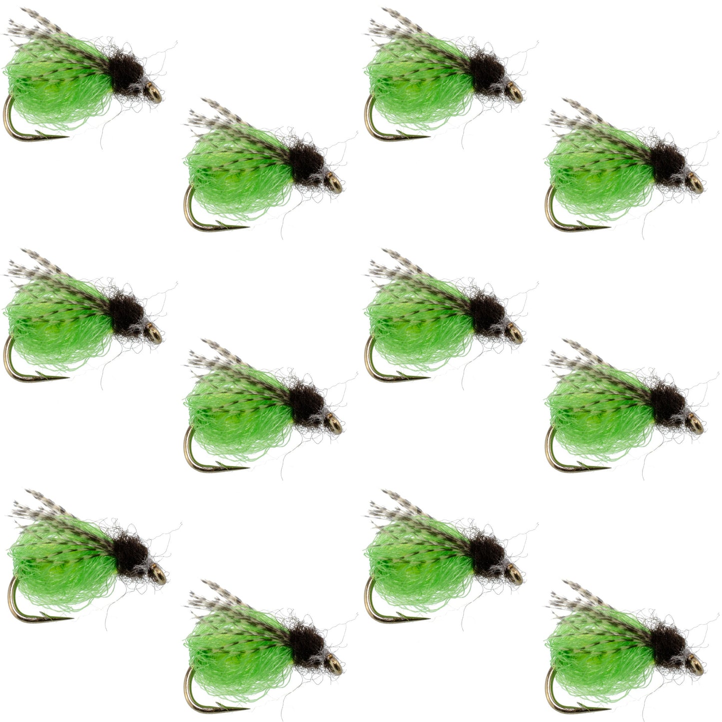 LaFontaine Bright Green Deep Sparkle Caddis Pupa - 1 Dozen Flies Hook Size 16