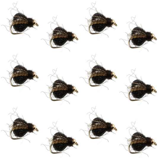 Bead Head LaFontaine Black Deep Sparkle Caddis Pupa - 12 Flies Size 16