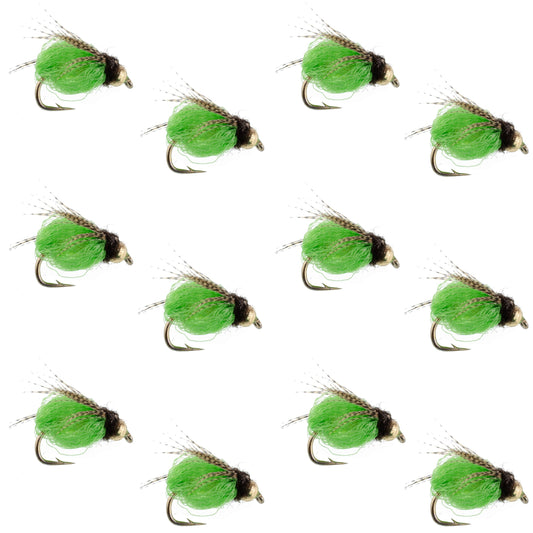 Bead Head LaFontaine Green Deep Sparkle Caddis Pupa - 12 Flies Size 16