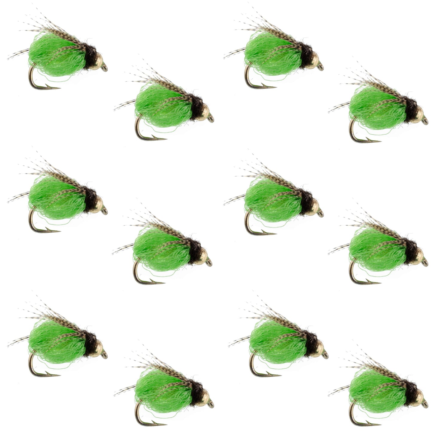 Bead Head LaFontaine Green Deep Sparkle Caddis Pupa - 12 Flies Size 12