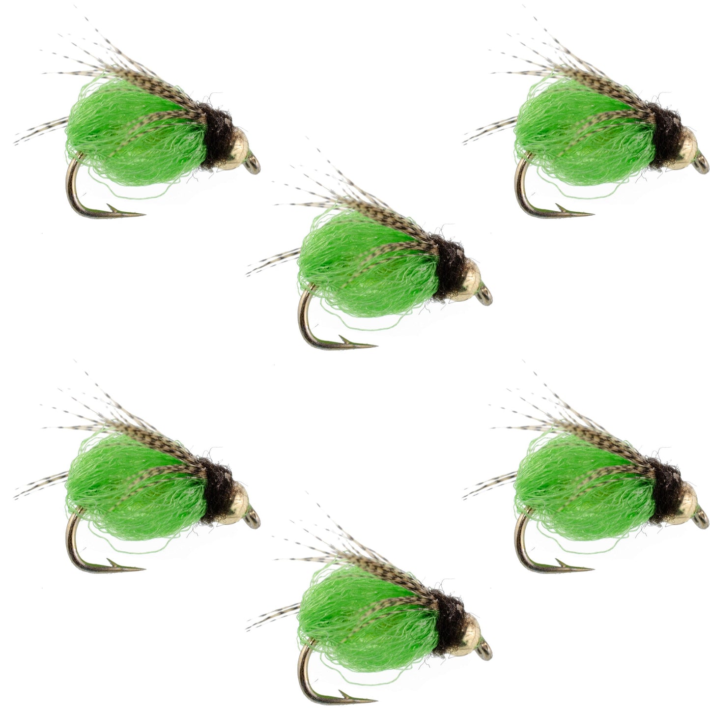 Bead Head LaFontaine Bright Green Deep Sparkle Caddis Pupa - 6 Flies Hook Size 16