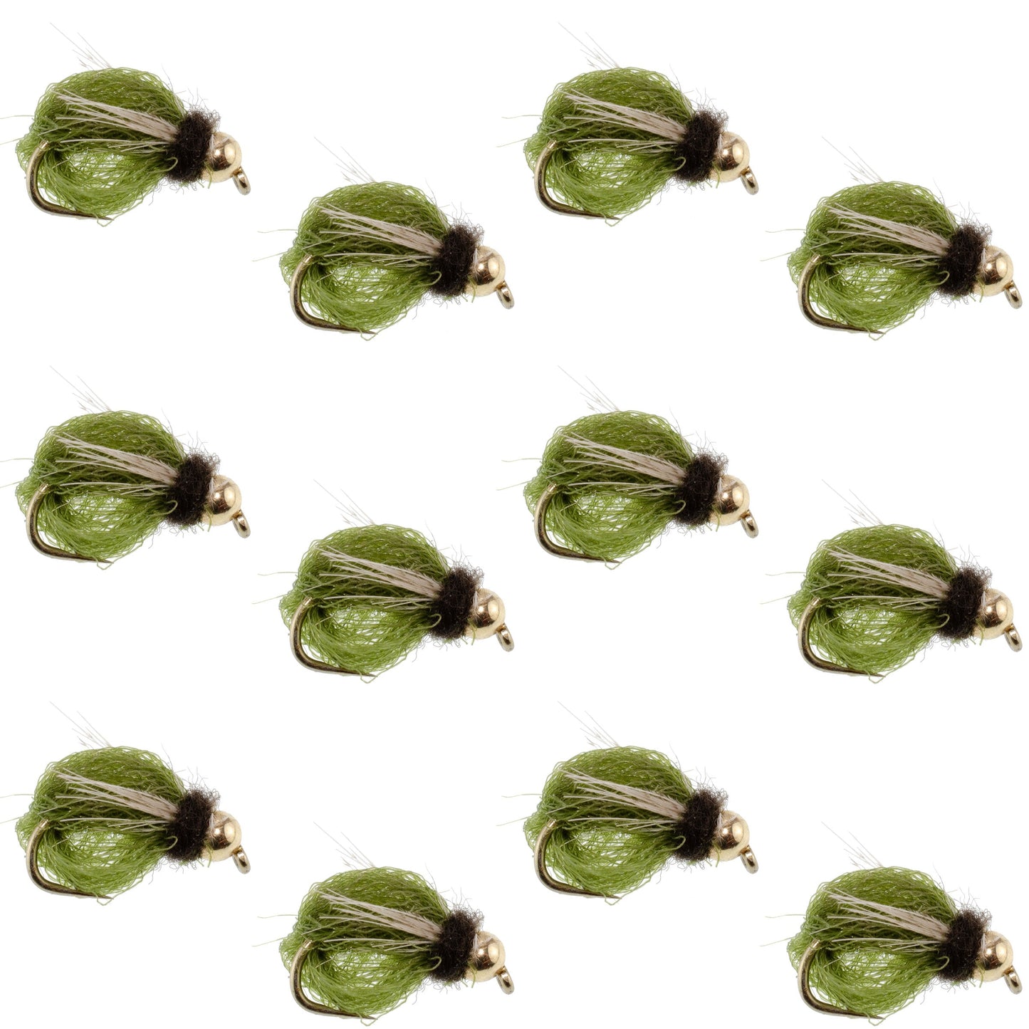 Bead Head LaFontaine Olive Deep Sparkle Caddis Pupa - 12 Flies Size 18
