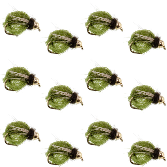 Bead Head LaFontaine Olive Deep Sparkle Caddis Pupa - 12 Flies Size 18
