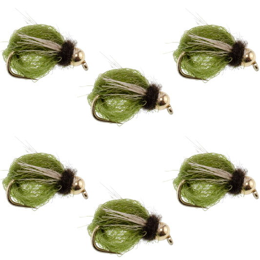 Bead Head LaFontaine Olive Deep Sparkle Caddis Pupa - 6 Flies Hook Size 16