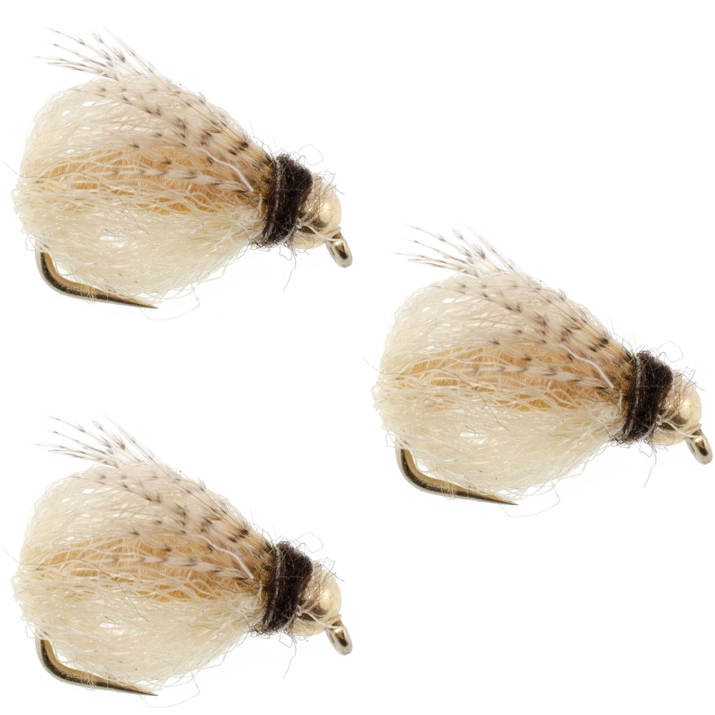 3 Pack Bead Head LaFontaine Tan Deep Sparkle Caddis Pupa - Hook Size 16
