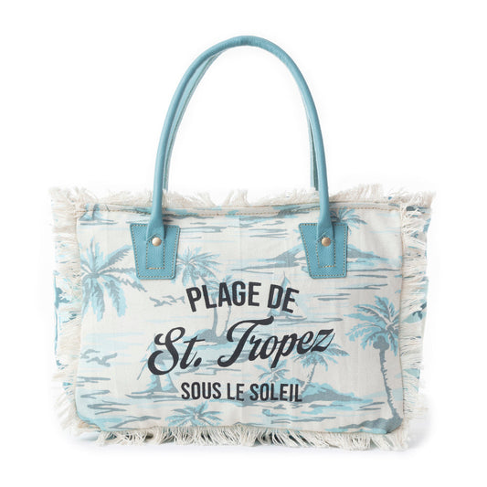 Saint Tropez Tote Bag In Green & White