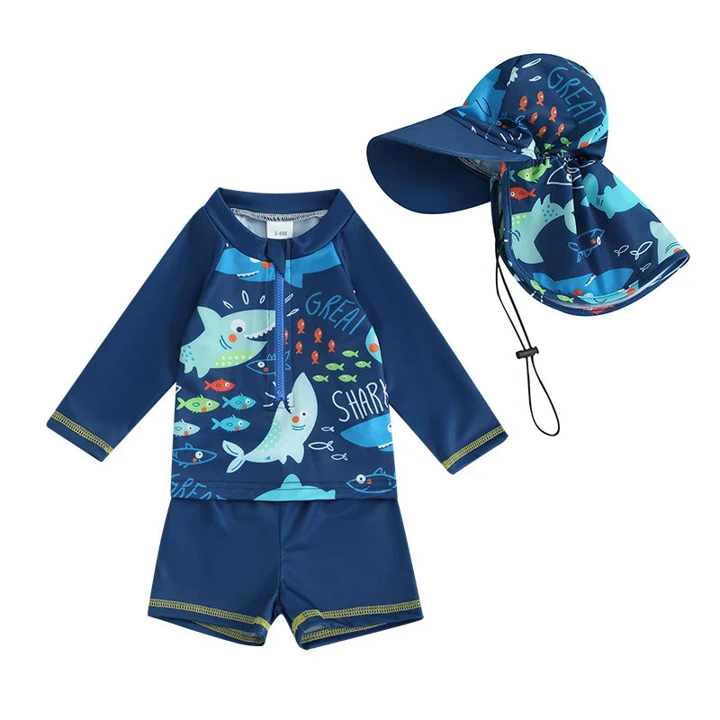 Cute Fish Print Long Sleeve Rash Guards for Toddlers