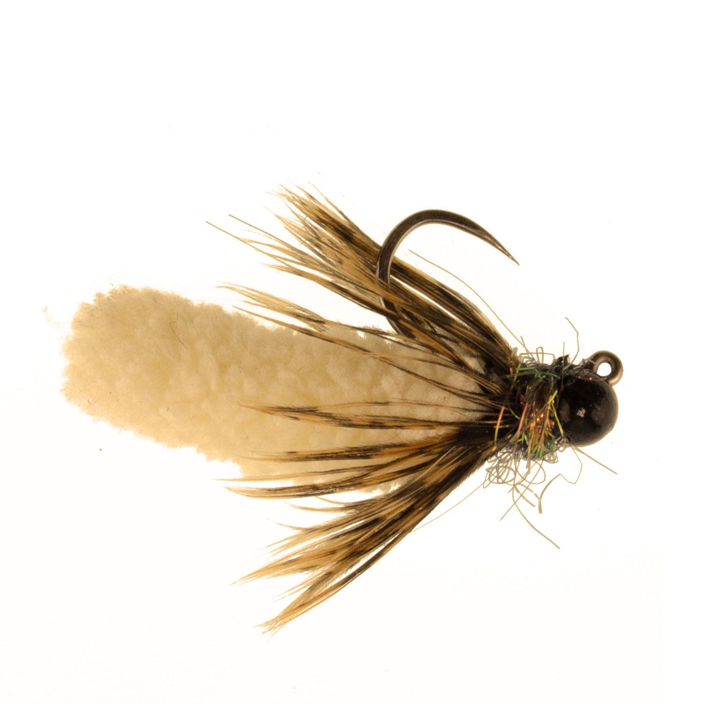 Tungsten Bead Tan Mop Fly Tactical Jig Czech Euro Nymph Barbless 12 Flies - Size 14