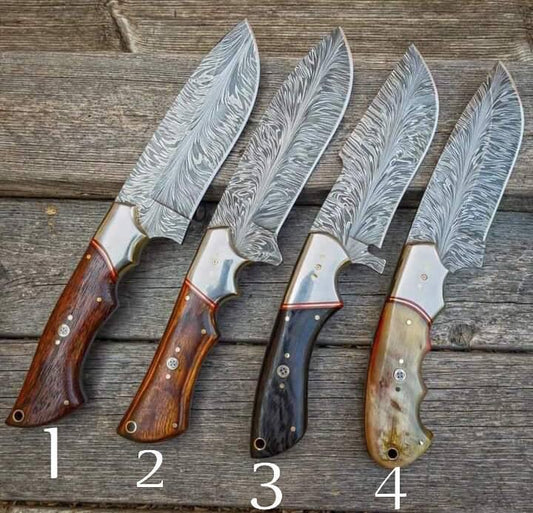 Feather Damascus Steel Hunting Knife - 10.5 Inches - KBS Knives Store