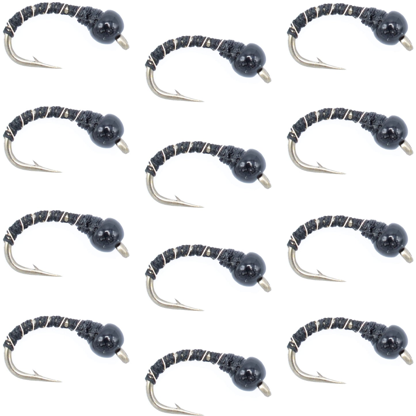 Black Zebra Midge - Black Bead Head - 1 Dozen - Size 24 - Tailwater and Lake Fly Fishing Flies