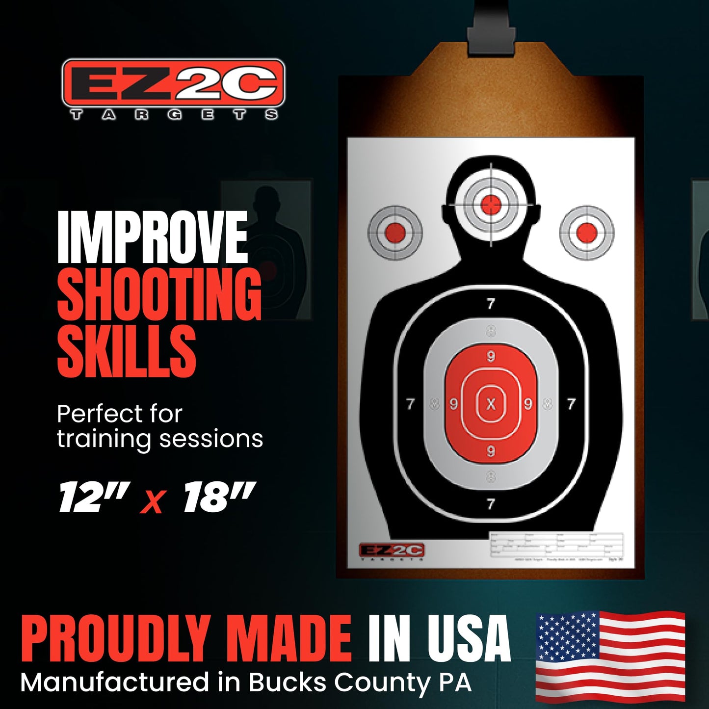 EZ2C Targets #30 Silhouette  12"x18" Paper Shooting Target USA Made