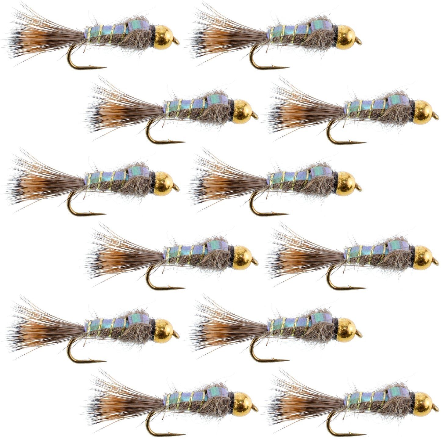 Tungsten Bead Flashback Gold Ribbed Hare's Ear Trout Fly 1 Dozen Nymph Wet Flies Size 14