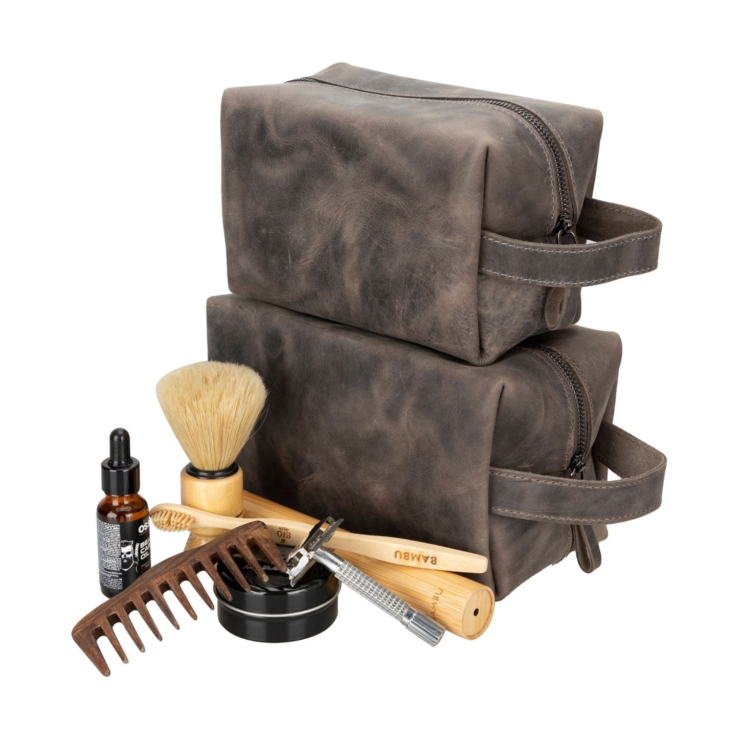 Oswego Men's Leather Dopp Kit & Small Travel Handbag