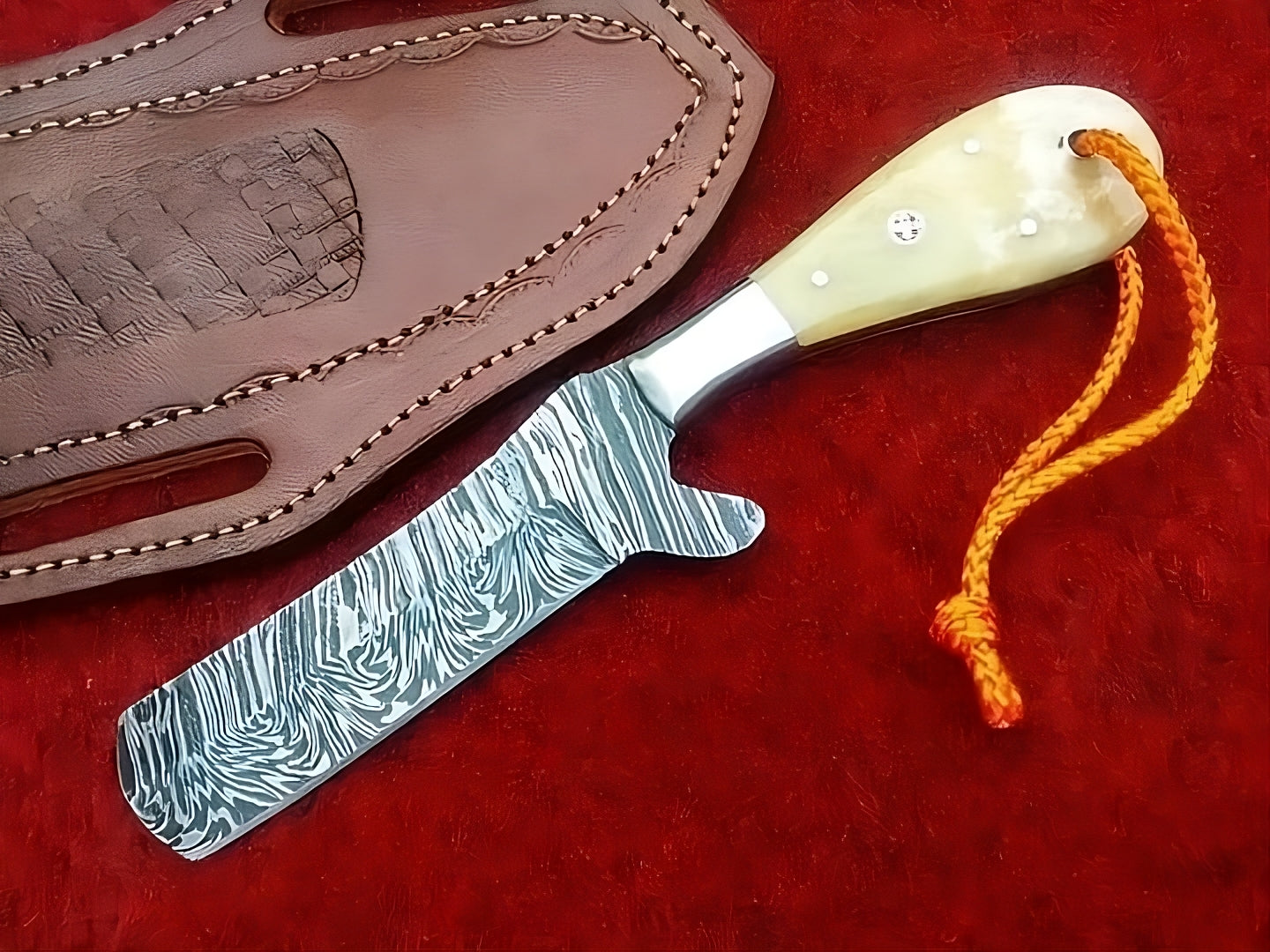 Custom Handmade Damascus Bull Cutter Cowboy Knife Bone Handle 8.5 Inch Full Tang for Everyday Use KBS Knives Store
